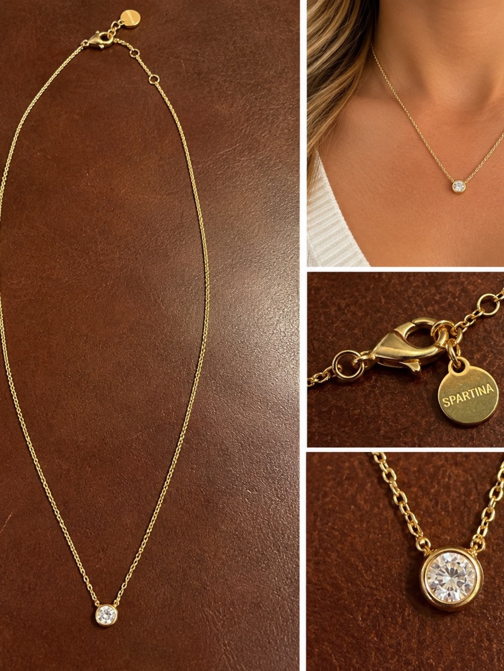 Spartina 449 Gold Cubic Zirconia Bezel Pendant Necklace